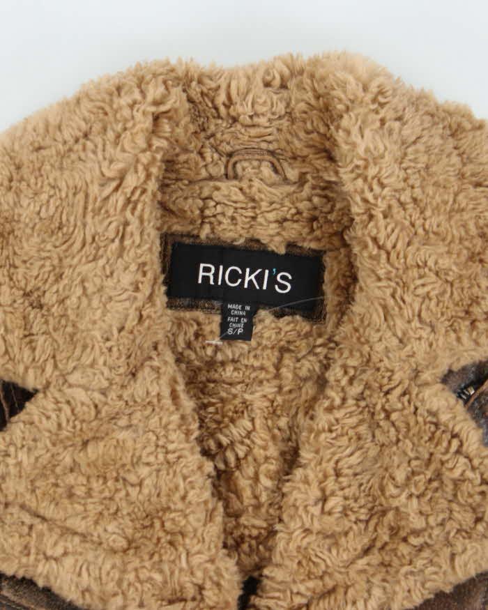 Vintage 90s/00s Ricki's Brown Leather Belted Faux Fur Collared Jacket - S