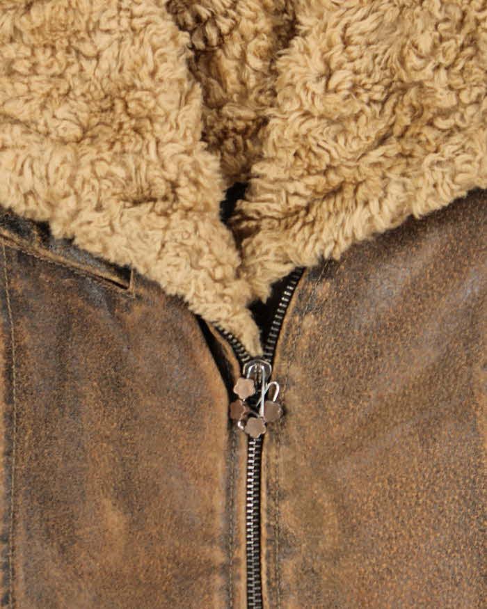 Vintage 90s/00s Ricki's Brown Leather Belted Faux Fur Collared Jacket - S