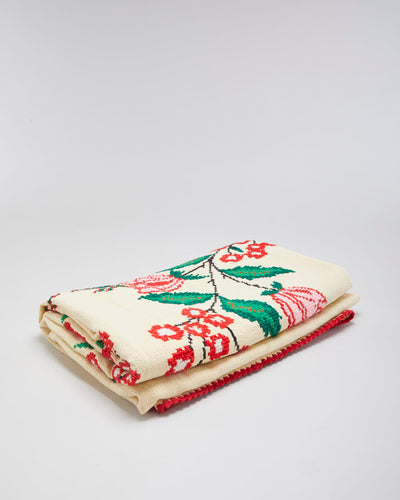 Hand Embroidered Floral Cream Throw