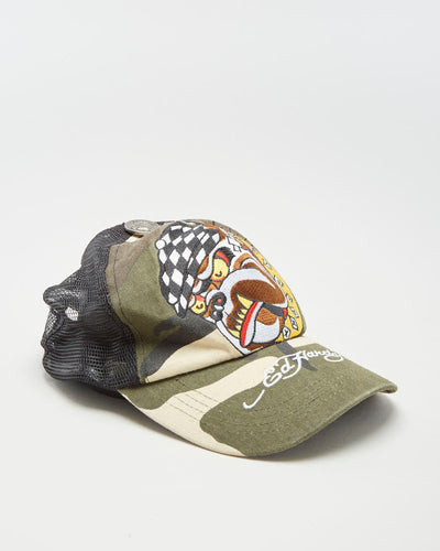 00s Ed Hardy Camouflage Embroidered Trucker Hat - Adjustable