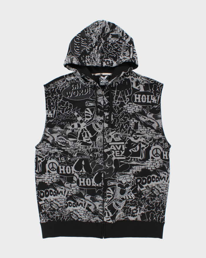 Vintage Y2K 00s Avirex Heavyweight Comic Strip Sleeveless Full-Zip