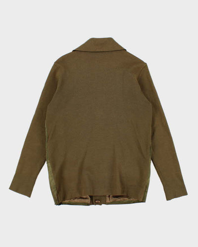 Mens 1970s Moss Green Suede and knit Cardigan - S