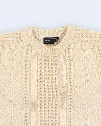 Vintage Men's Cream Wool Cable Knit Sweater - M