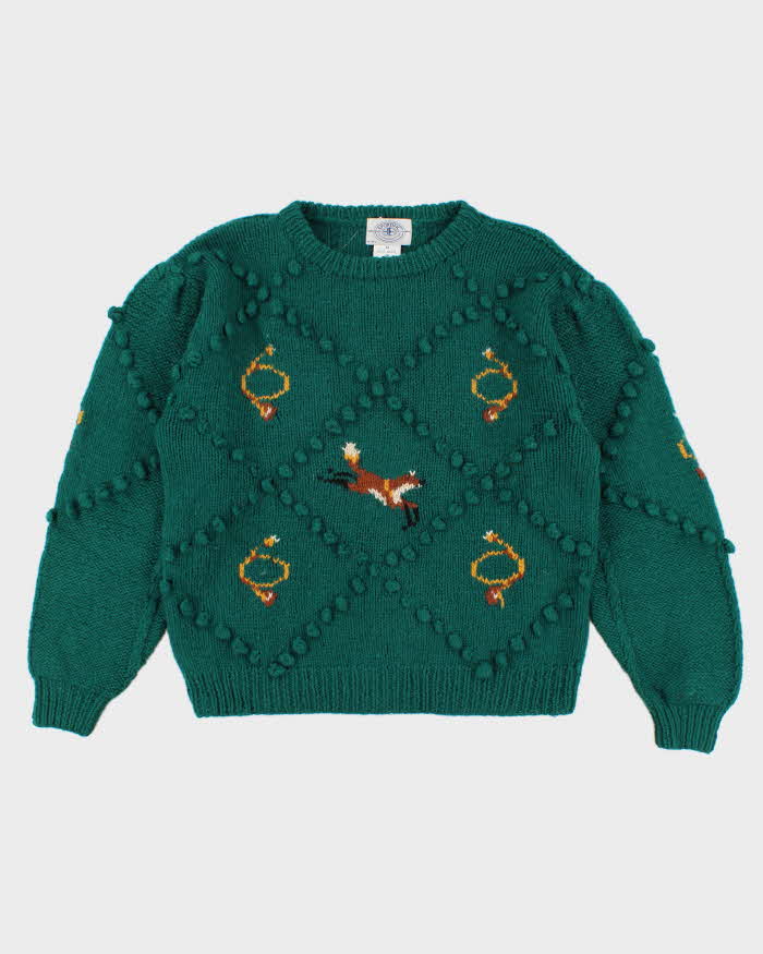 Pull en vert avec renard - France Pull en vert avec renard - France