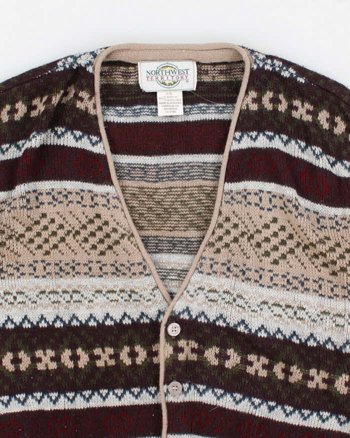 Vintage 90s Northern Territory Patterned Knit Cardigan Vest - L