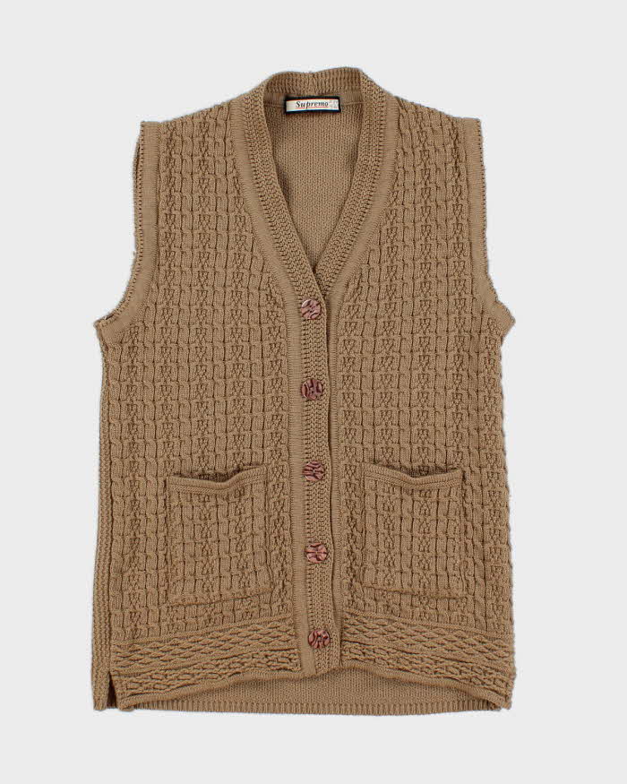 Mens Brown Chunky Knit Button UP Sweater Vest - M