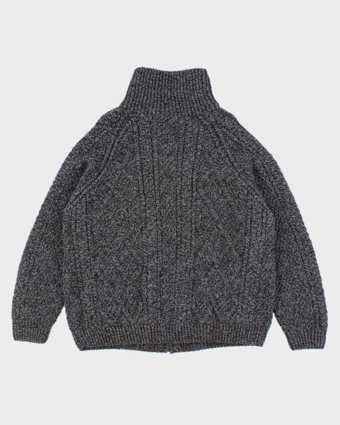 Men's Grey Cable Knit Zip Up Sweater - M