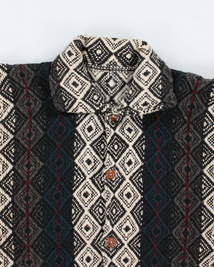 Vintage Men's Patterned Knit Button Up Cardigan - XL