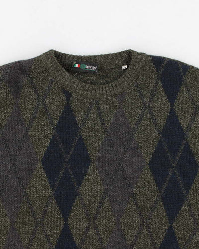 Vintage 90s Italian Argyle Sweater - XL