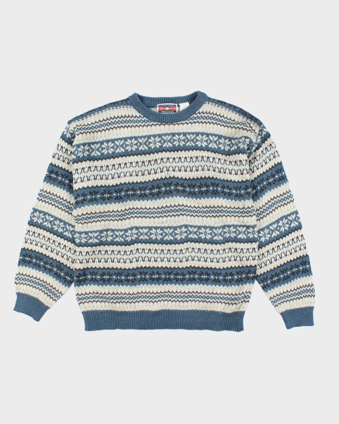 Vintage Fine Line Chunky Knit Wool Blend Jumper - L