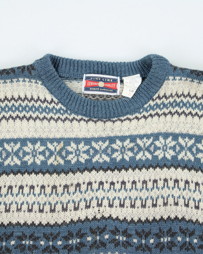 Vintage Fine Line Chunky Knit Wool Blend Jumper - L