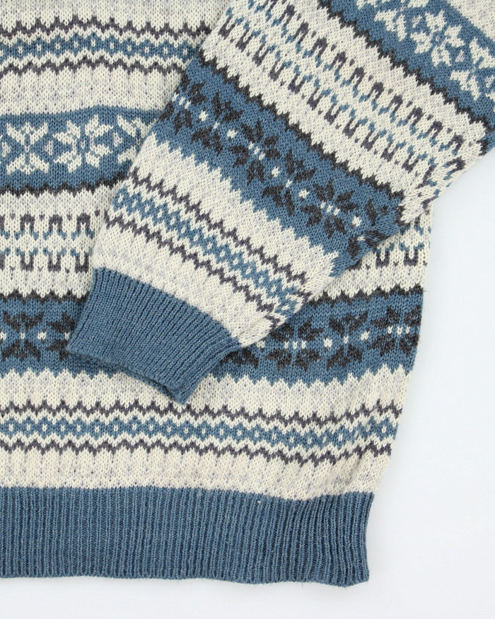 Vintage Fine Line Chunky Knit Wool Blend Jumper - L