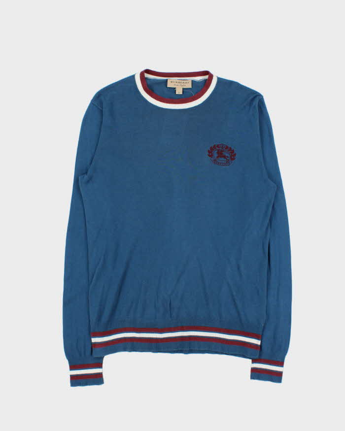 Vintage Burberry Silk Blend Embroidered Logo Crewneck Knit Jumper - M