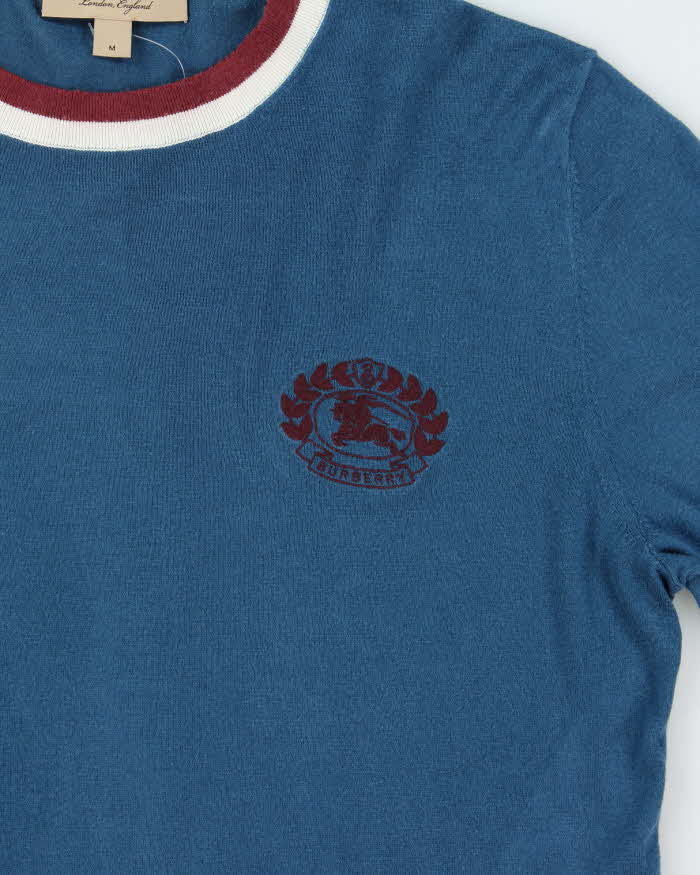 Vintage Burberry Silk Blend Embroidered Logo Crewneck Knit Jumper - M