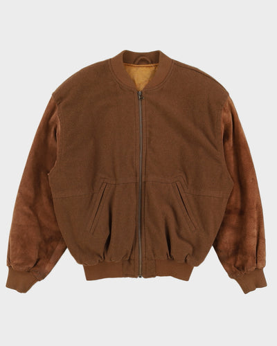 Vintage 80s Rodier Brown Suede Varsity Jacket - L