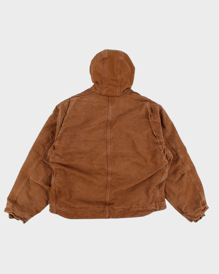 Vintage Carhartt Fleece Lined Hooded Beige Work Wear Jacket - XXL