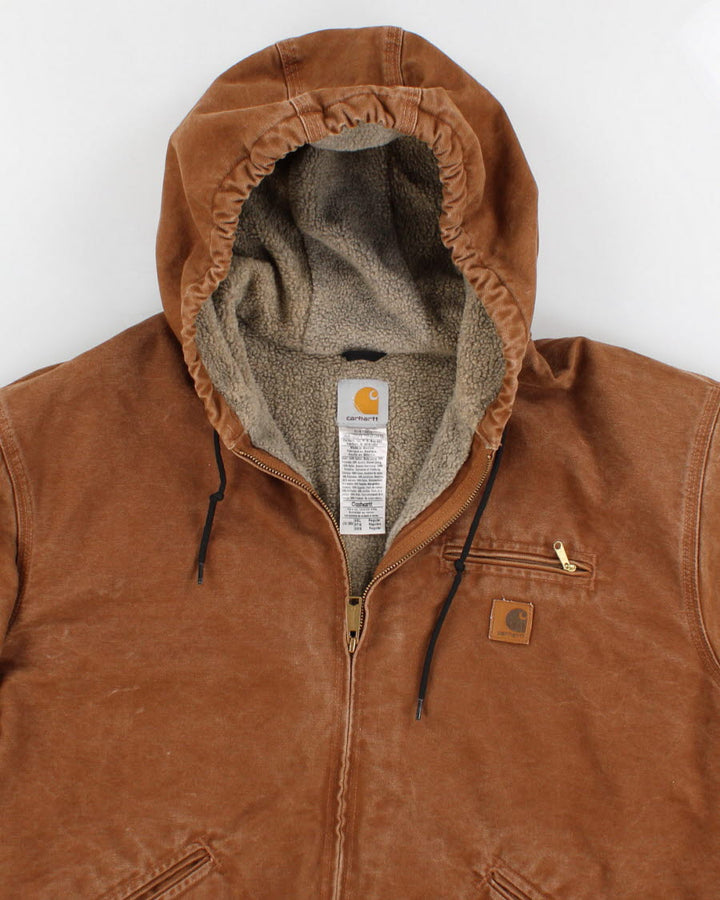 Vintage Carhartt Fleece Lined Hooded Beige Work Wear Jacket - XXL