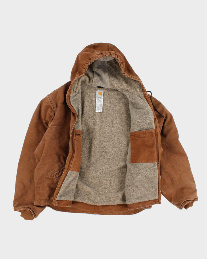 Vintage Carhartt Fleece Lined Hooded Beige Work Wear Jacket - XXL