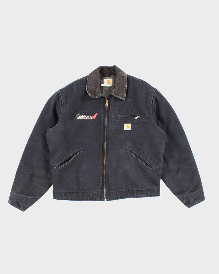 Vintage Carhartt Fleece Lined Navy Work Wear Jacket - L