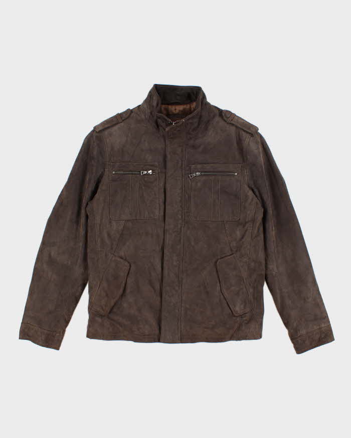 Men's Brown Suede Leather Padded Jacket - M – Rokit