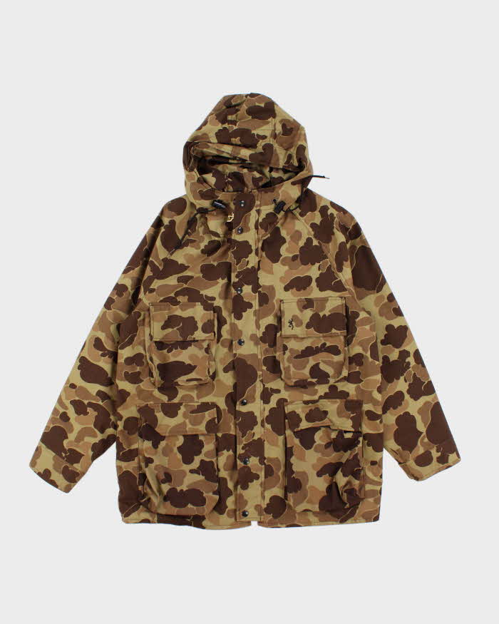 80er Vintage Herren Browning Gore-tex Camo Kapuzen-Jagdjacke – L