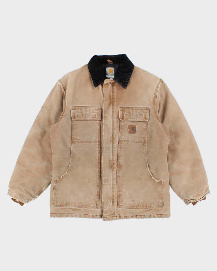 Vintage Mens Cream Carhartt Fleece Lined Zip Detroit Jacket M