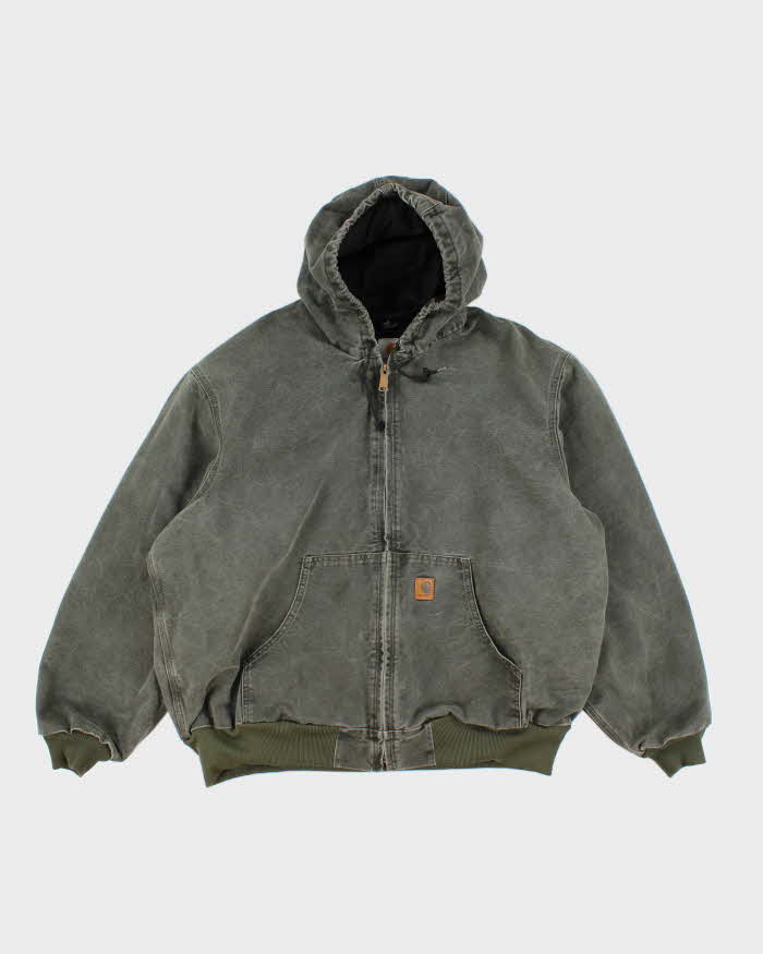 Vintage Mens Sage Green Carhartt Hooded Work Jacket XXL