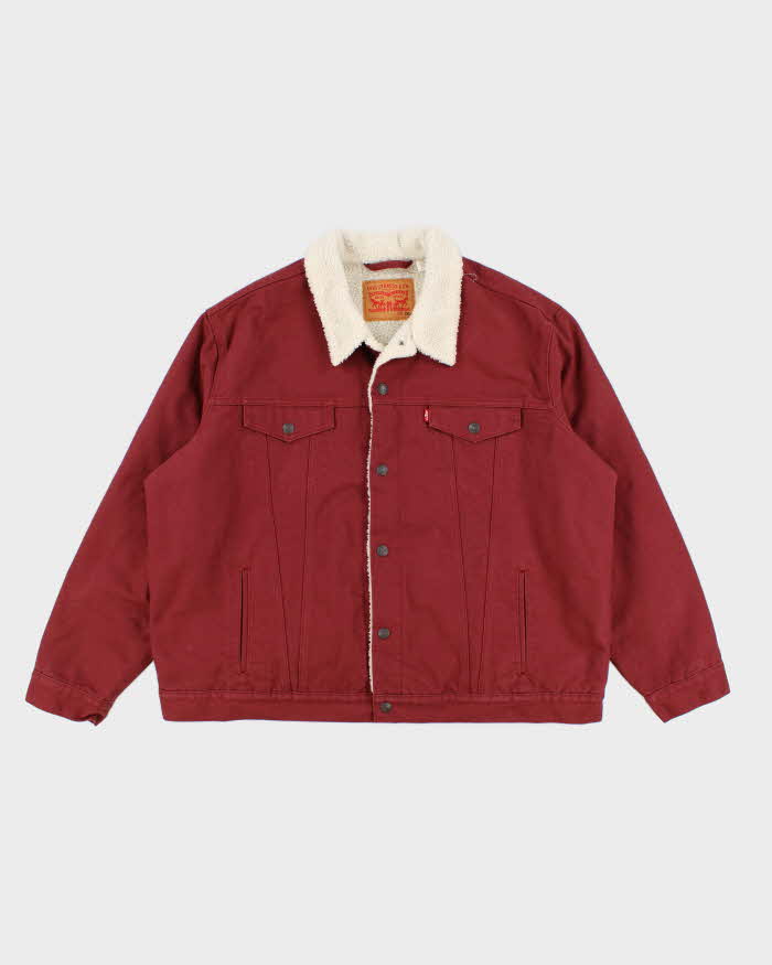 Mens Burgundy Levi's Fleece Linned Trucker Jacket XXL