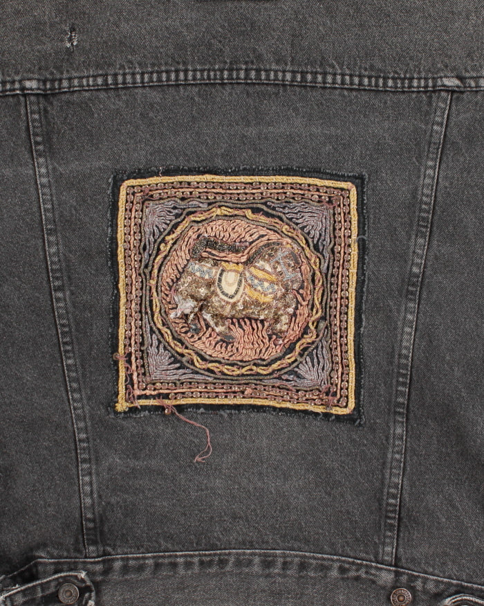Vintage Men's Black Embroidered Denim Jacket - L