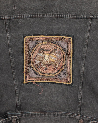 Vintage Men's Black Embroidered Denim Jacket - L