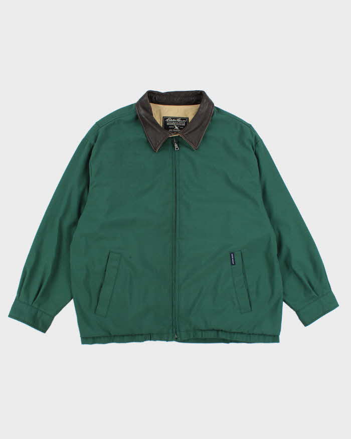 Vintage Eddie Bauer Green Zip Up Leather Collar Jacket L