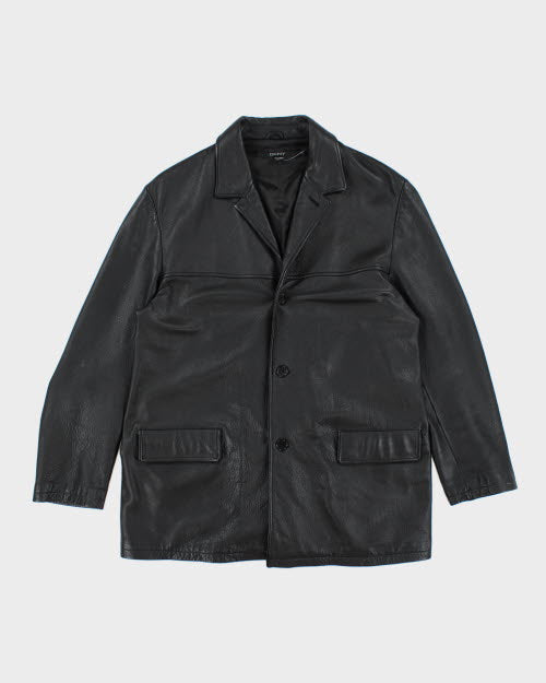 Vintage 2000's DKNY Heavyweight Button Up Leather Jacket - XL – Rokit