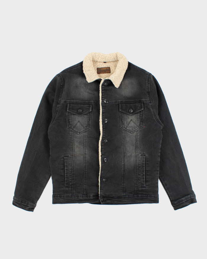 Faux Shearling Chamarra De Mezclilla Negra Pull And Bear Fur