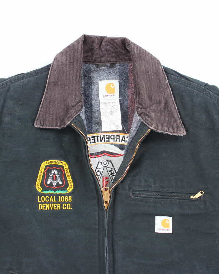 Vintage Carhartt J01 Embroidered Black Detroit Jacket - XL