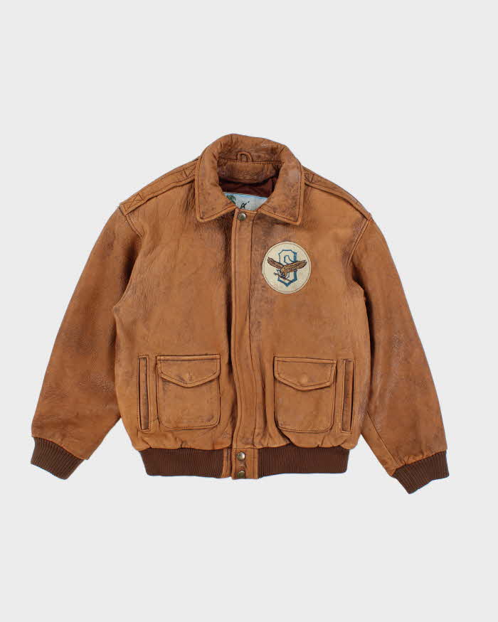 Giacca in morbida pelle con toppe pesanti vintage anni '80 XL