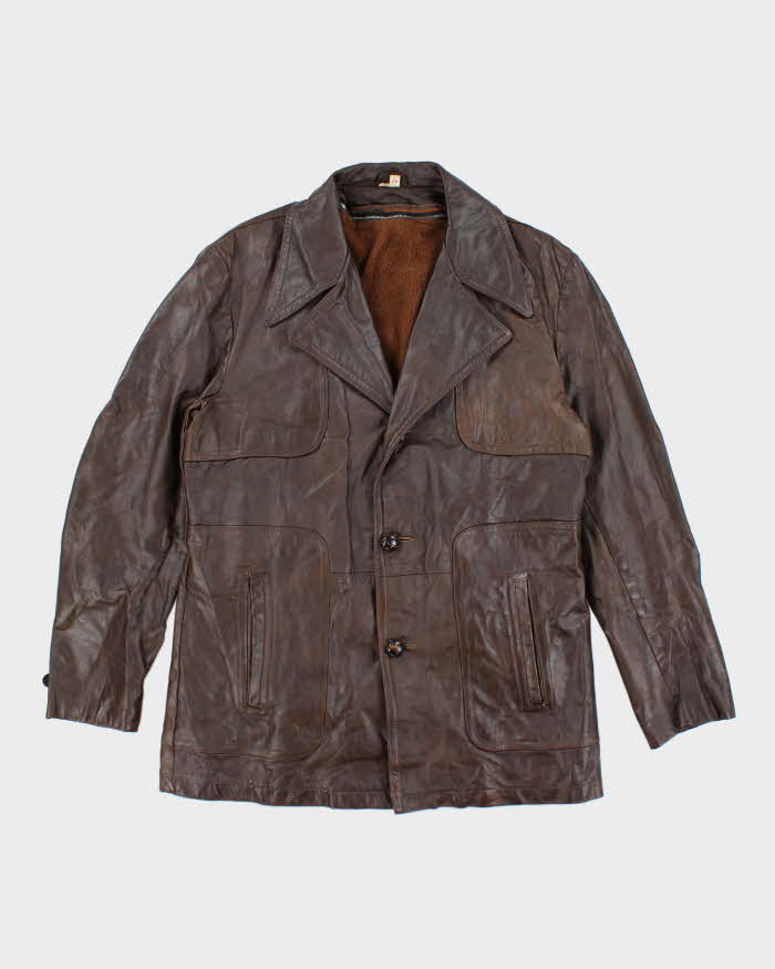 Vintage 70's Heavyweight Lined Double Breasted Button Up Leather Jacket - L