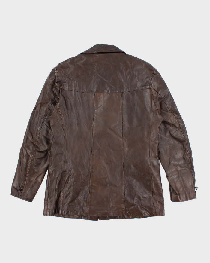 Vintage 70's Heavyweight Lined Double Breasted Button Up Leather Jacket - L