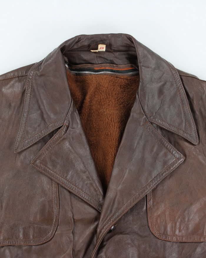 Vintage 70's Heavyweight Lined Double Breasted Button Up Leather Jacket - L