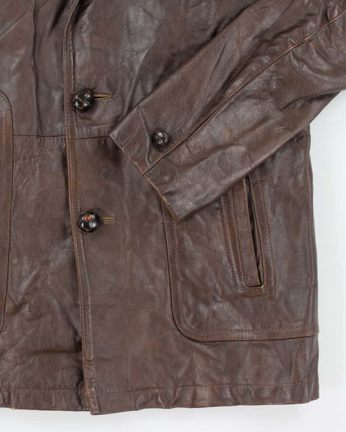 Vintage 70's Heavyweight Lined Double Breasted Button Up Leather Jacket - L