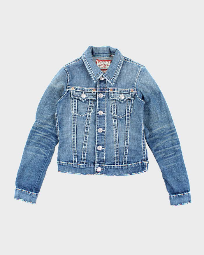 Vintage Y2K True Religion Cropped Light Wash Denim Jacket - S – Rokit