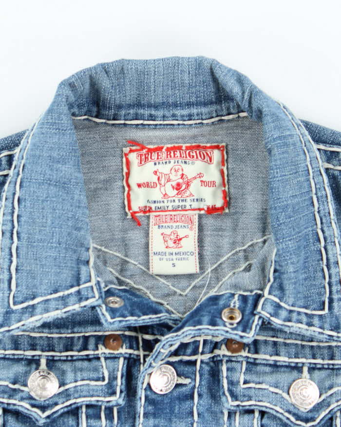 Vintage Y2K True Religion Cropped Light Wash Denim Jacket - S