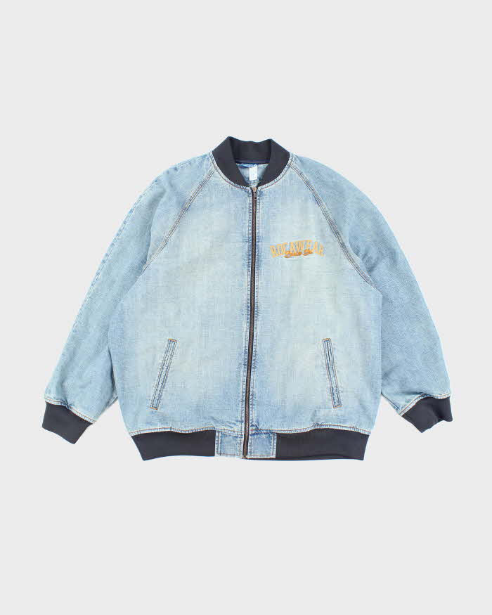 Vintage Y2K Roca Wear Light Wash Embroidered Denim Bomber Jacket - XXL