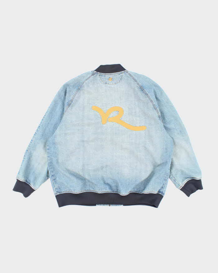 Vintage Y2K Roca Wear Light Wash Embroidered Denim Bomber Jacket - XXL
