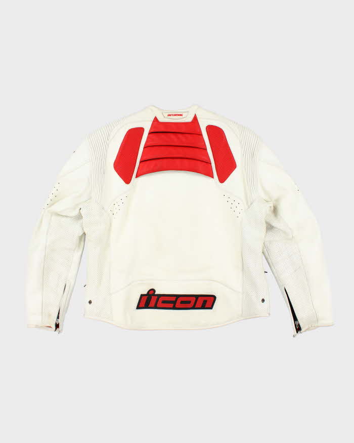 Vintage Y2K Icon Heavyweight Branded White Leather Biker Jacket - L
