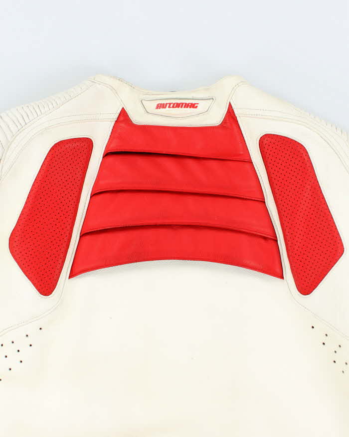 Vintage Y2K Icon Heavyweight Branded White Leather Biker Jacket - L