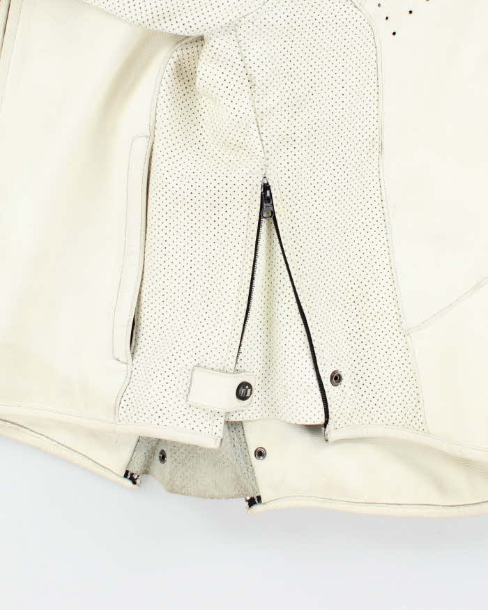 Vintage Y2K Icon Heavyweight Branded White Leather Biker Jacket - L