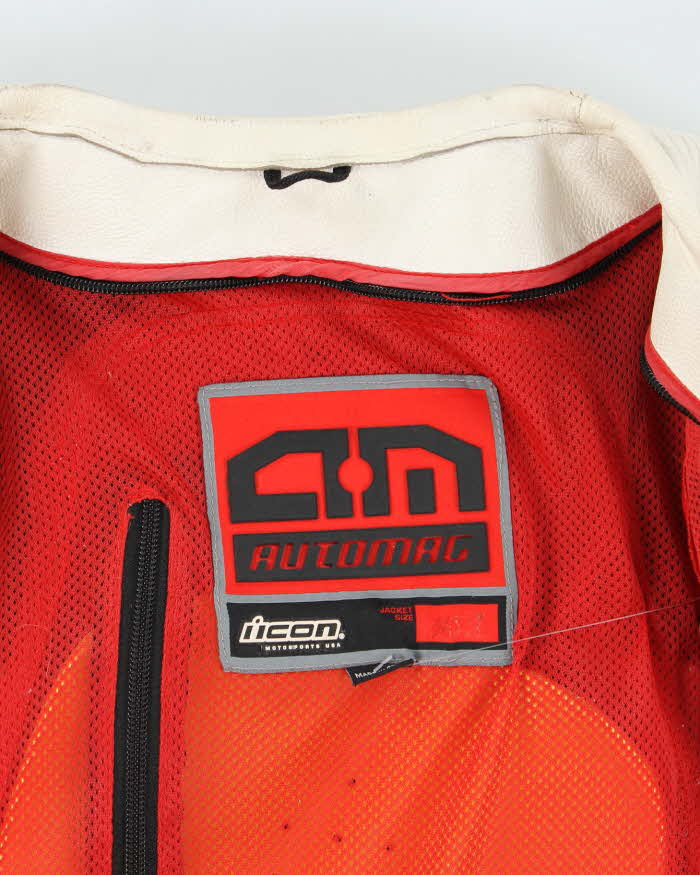 Vintage Y2K Icon Heavyweight Branded White Leather Biker Jacket - L