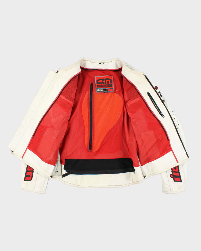 Vintage Y2K Icon Heavyweight Branded White Leather Biker Jacket - L