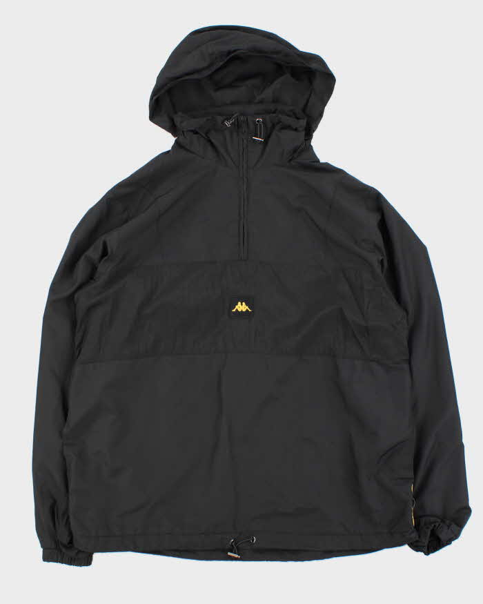 Kappa Hooded Black Logo Quarter Zip Windbreaker Jacket - L