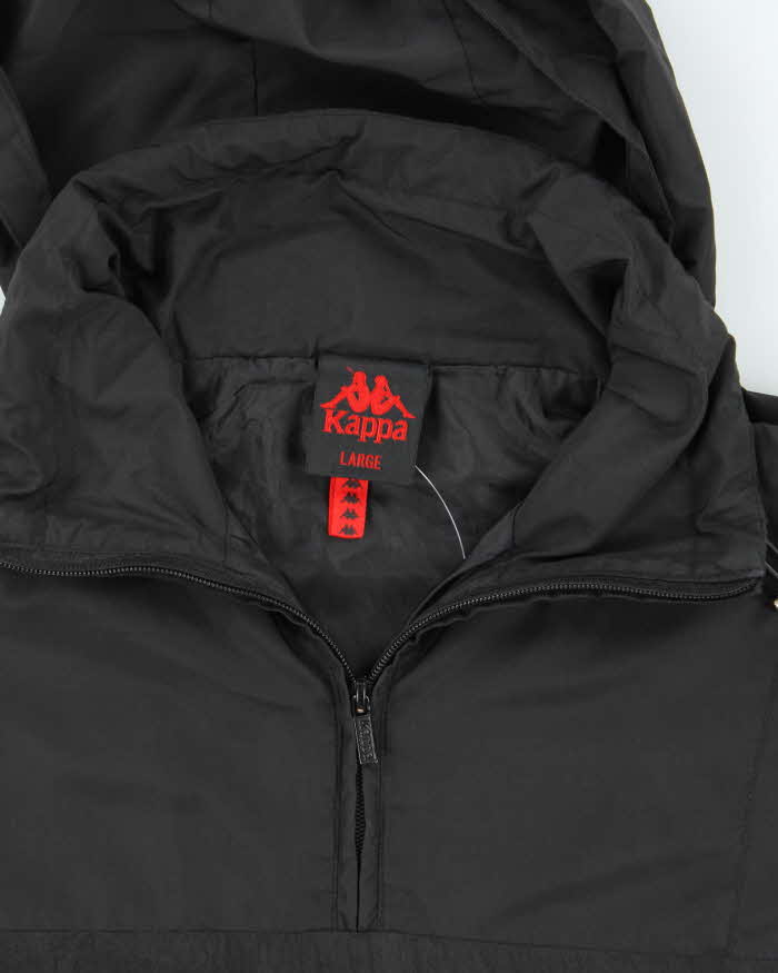 Kappa Hooded Black Logo Quarter Zip Windbreaker Jacket - L